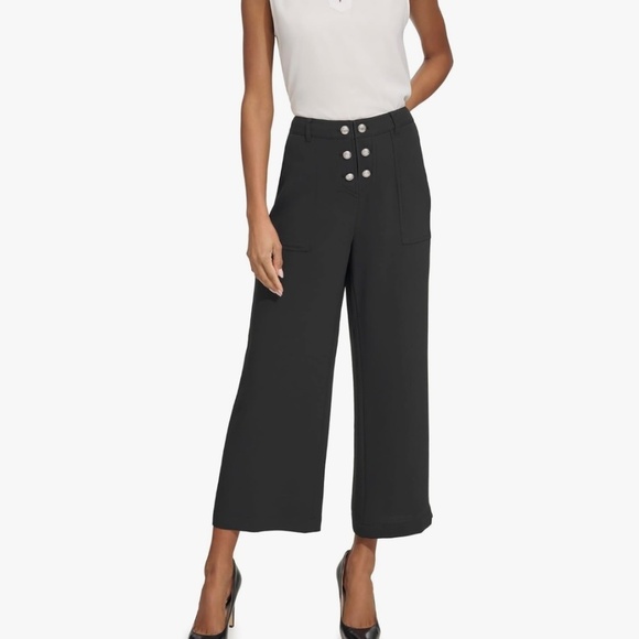 KARL LAGERFELD PARIS Women Wide Leg Ankle Pants Sz 10 Button Front Party Office - Picture 1 of 14